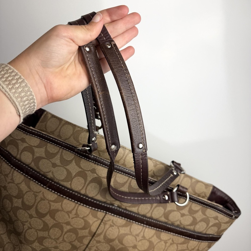Coach Signature Stripe Diaper Bag Tote Brown Canvas Large Changing Pad - Picture 12 of 13